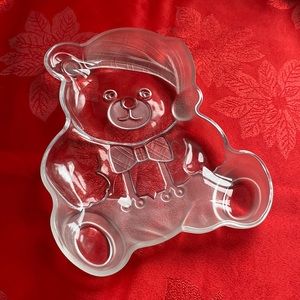11 inch Vintage Mikasa Crystal Christmas Teddy Bear Platter